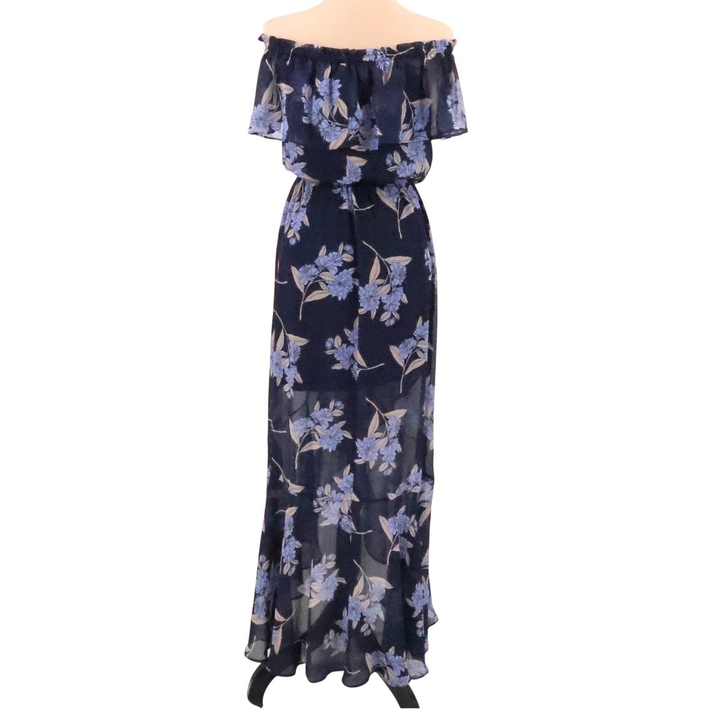 Express Floral Off Shoulder Maxi Dress Size XS Wedding Guest Ruffle Chiffon - Picture 5 of 11